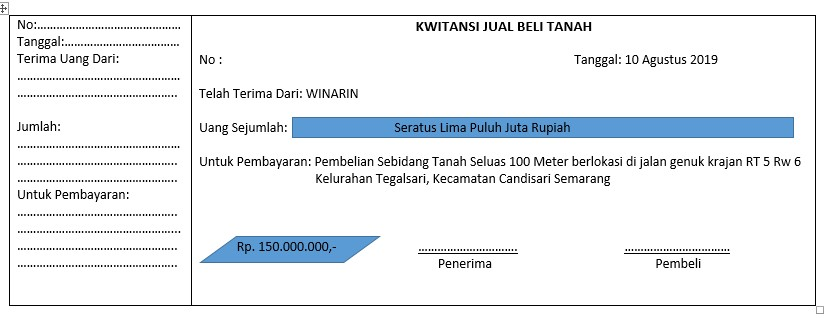 Contoh kwitansi transaksi produk