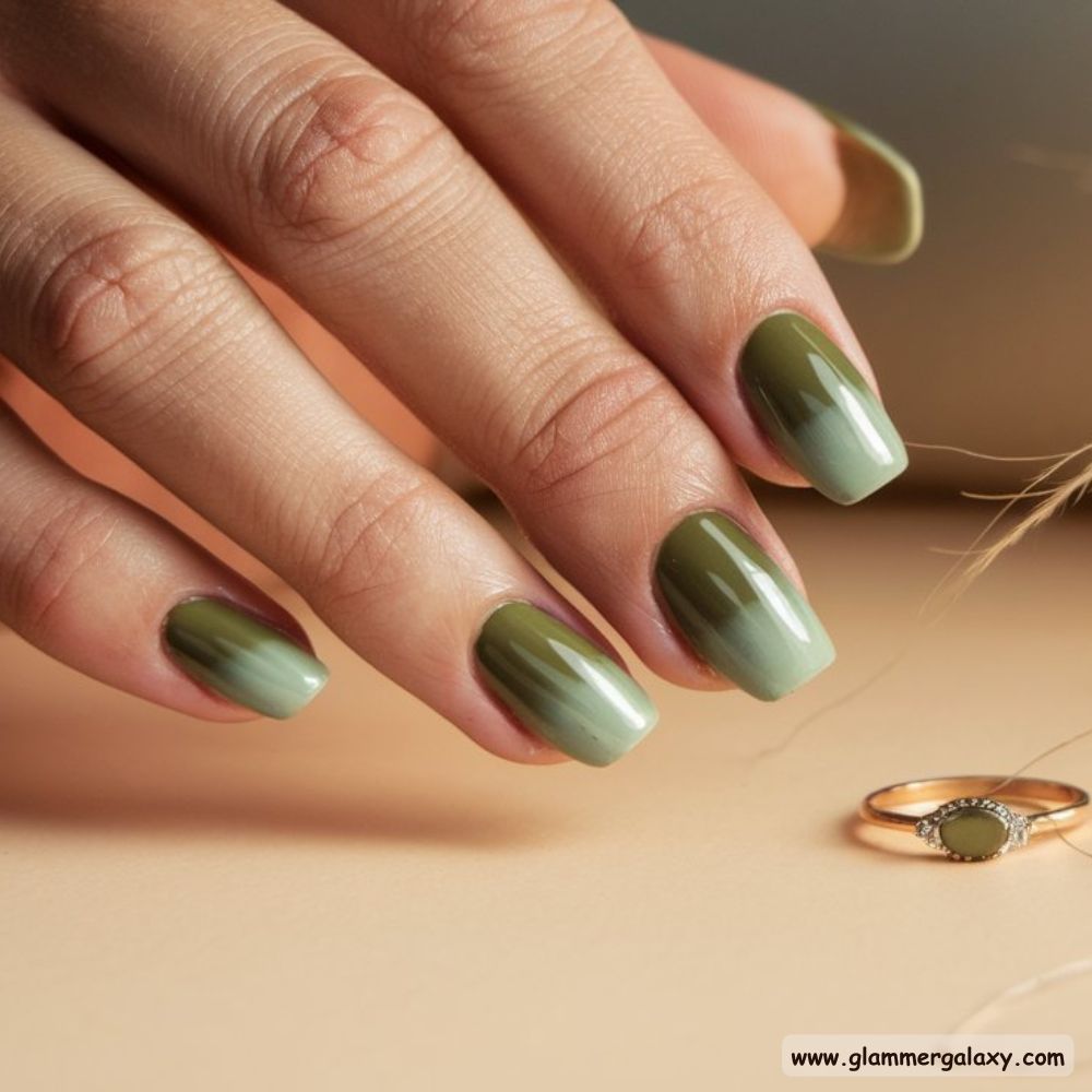 Olive green nails with Combo Olive and Sage Combo for a Gradient Effect