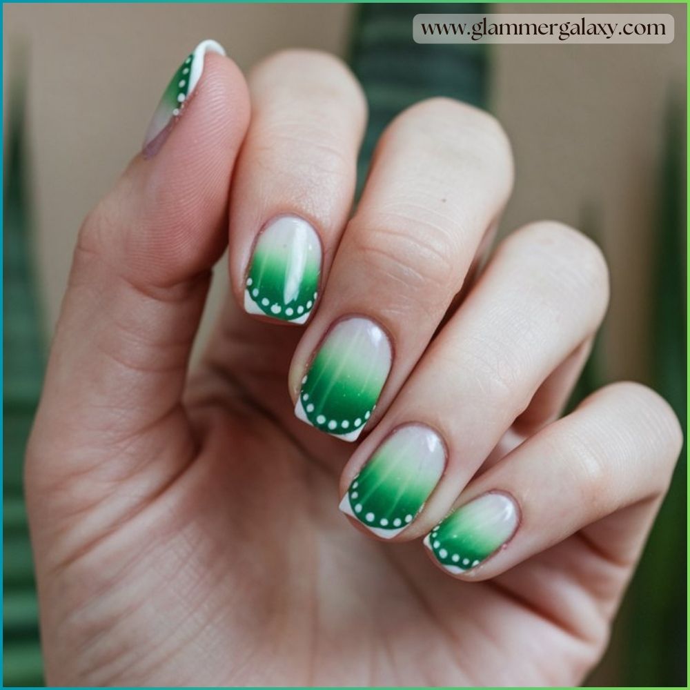 Close up of green fall nails Choosing Viridian Green