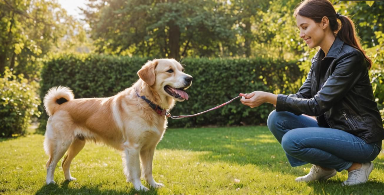 A frist time dog owner girl sitting with her dog