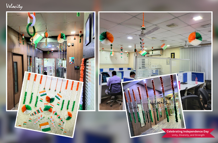 Velocity office beautifully decorated with patriotic themes for Independence Day celebration