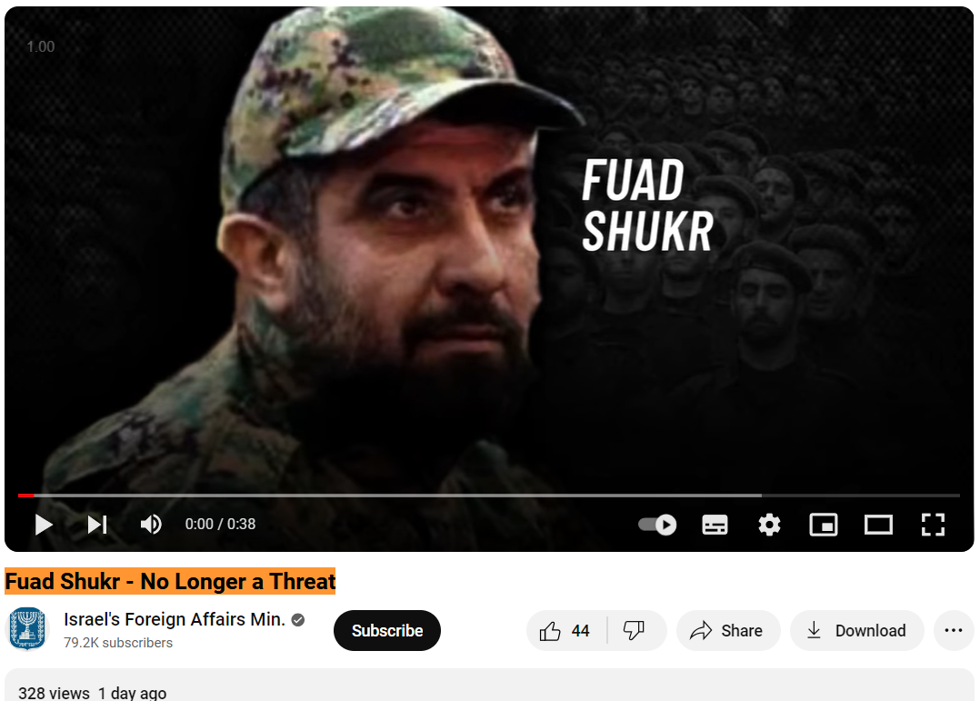 A photo shows Top Commander Fuad Shukr.