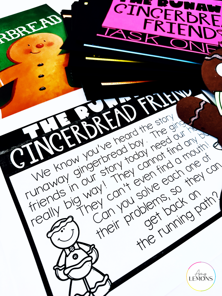 Gingerbread themed reading questions printable task cards.