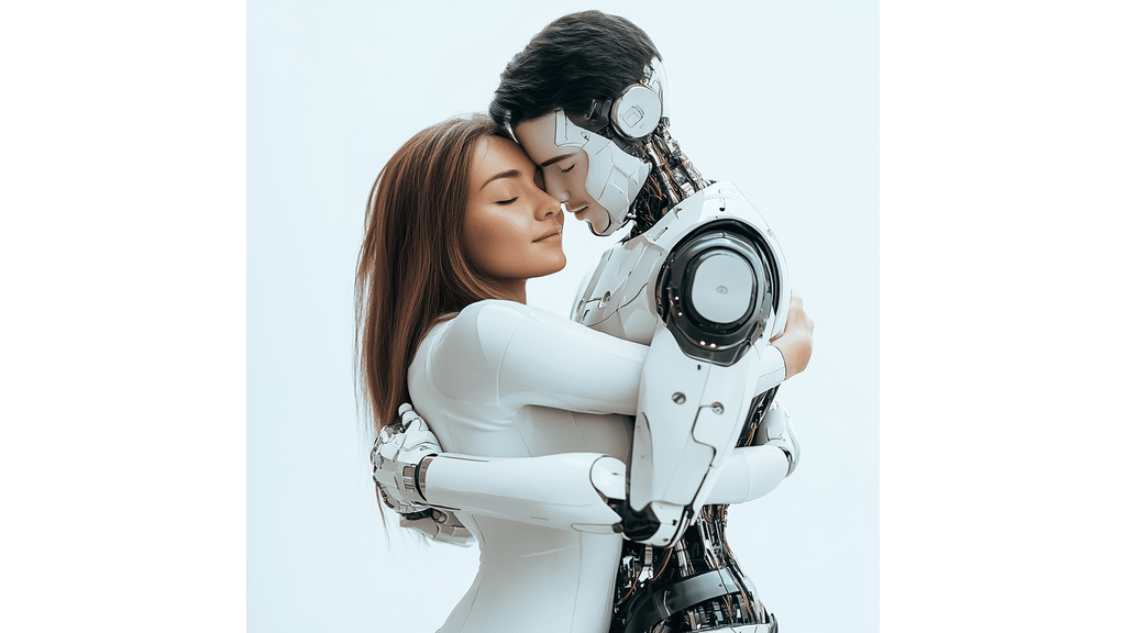 A woman hugging a robot 