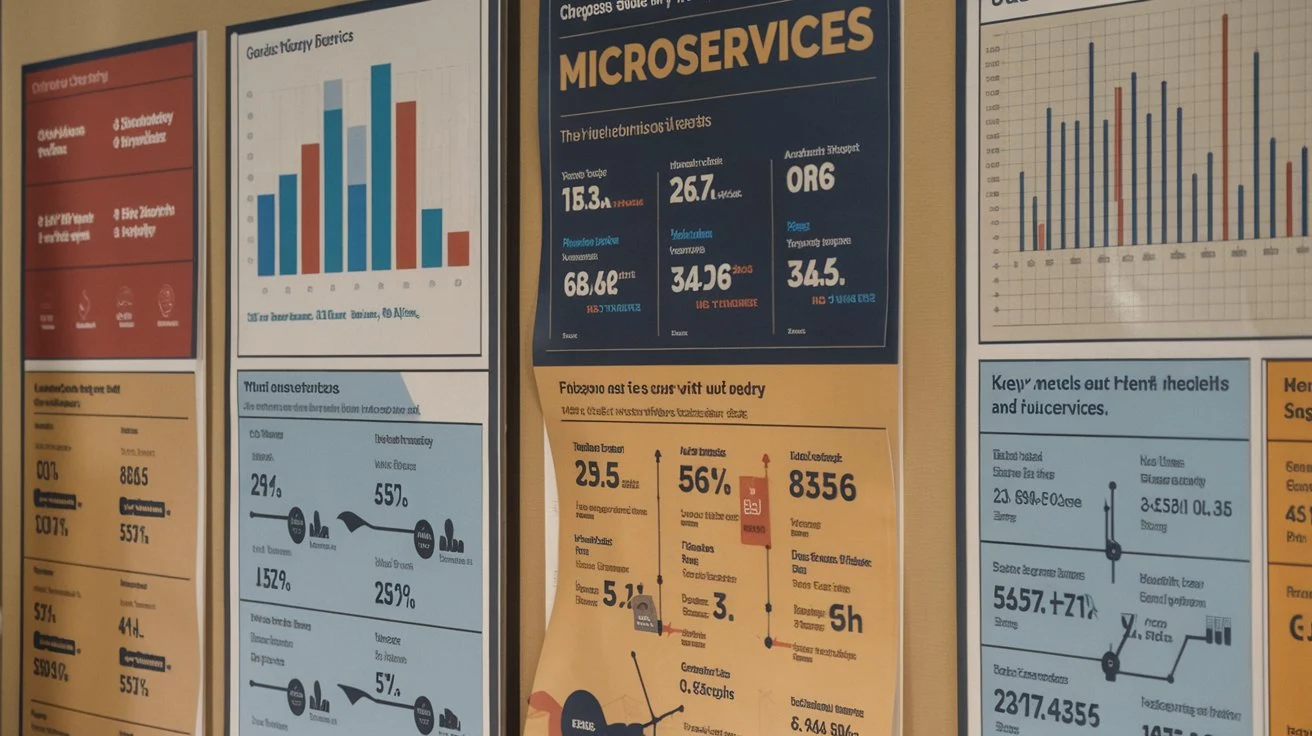 Board displaying case studies of successful microservices implementations.