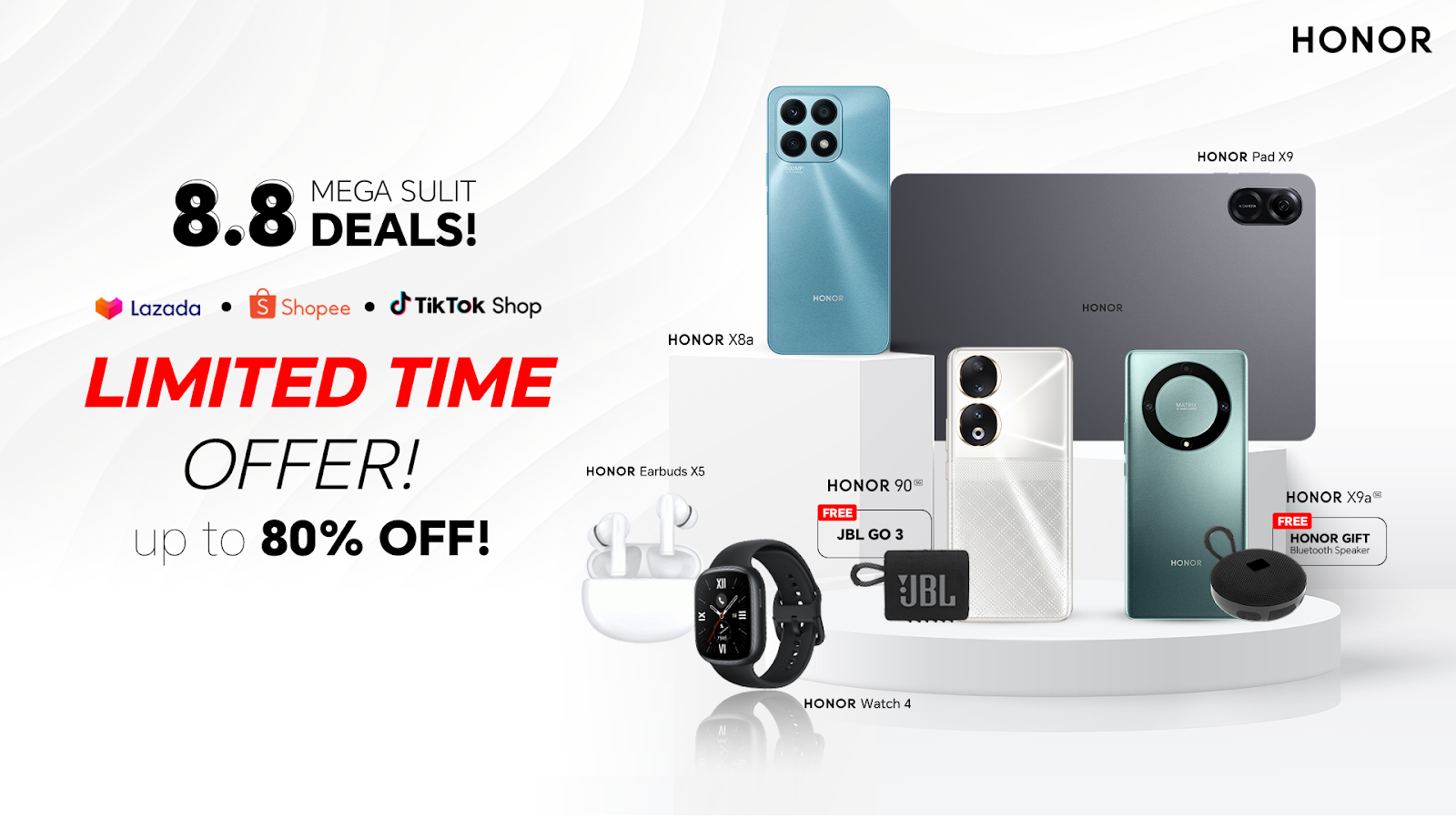 Get up to Php 11,000 discount this 8.8 Mega Sulit Sale with SPayLater 0% Installment on Select HONOR gadgets! 