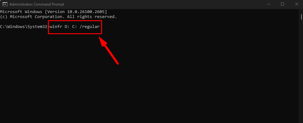 winfr D: C: /regular command prompt