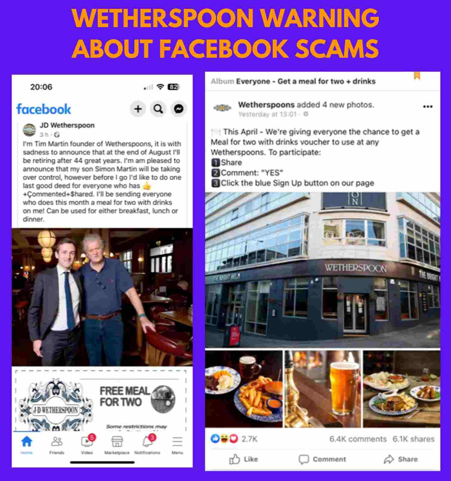 Wetherspoon Warning About Facebook Scams: