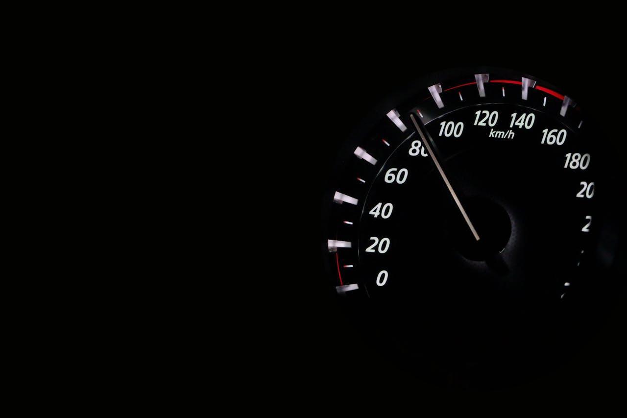 Close-up of electric car speedometer