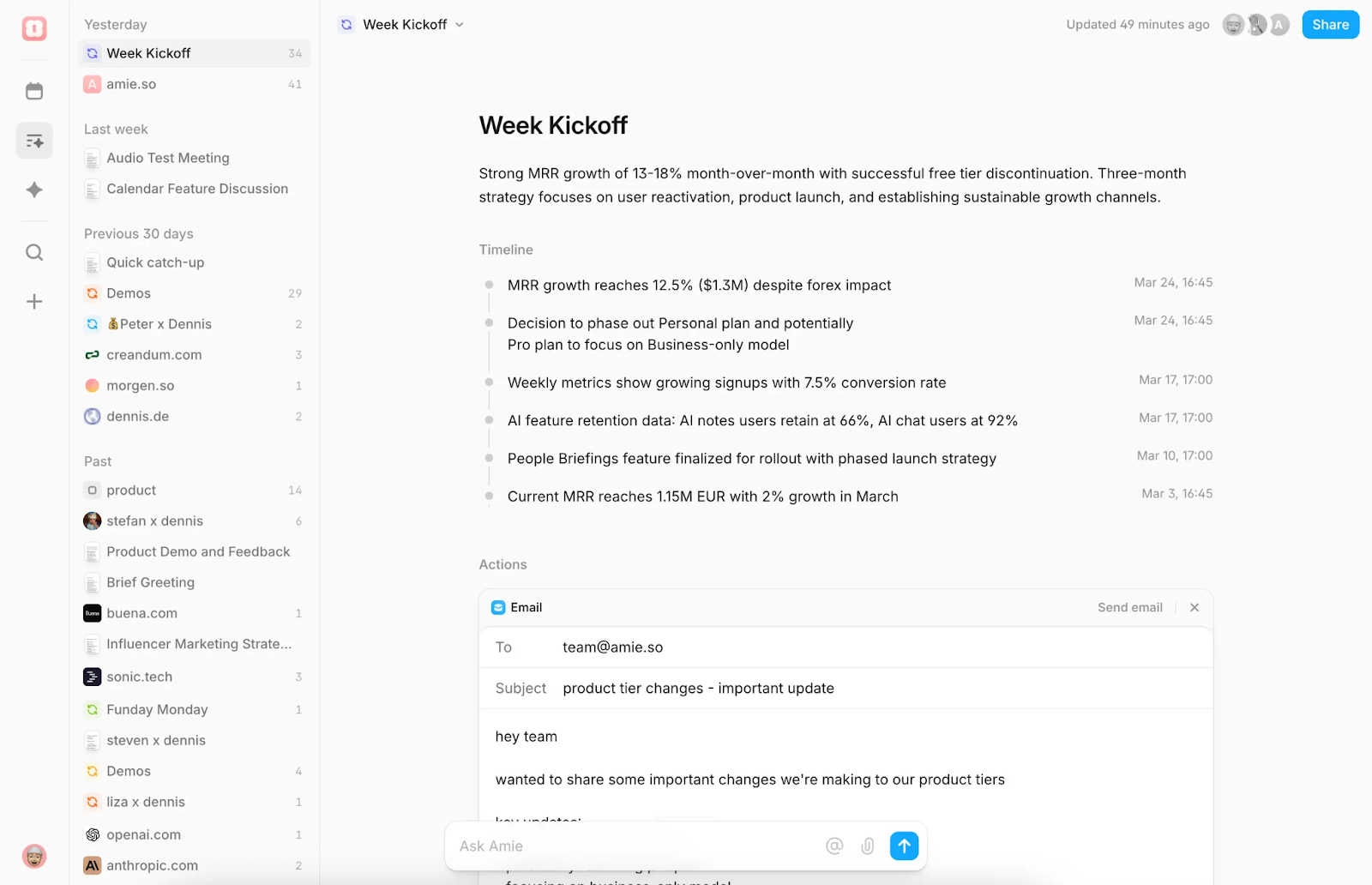 Amie: Google Tasks with integrated notes to generate summaries from