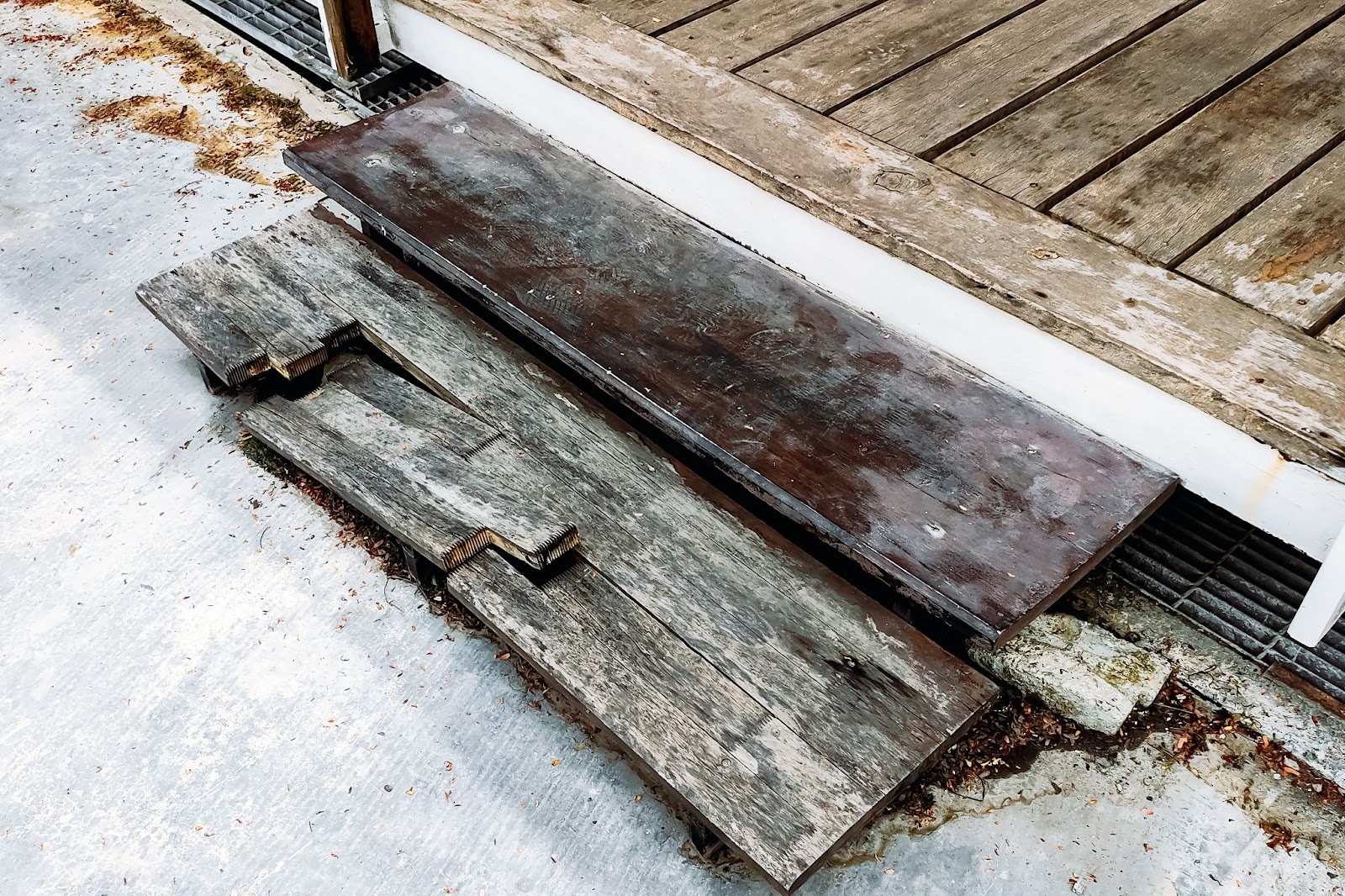 wooden steps damaged by water