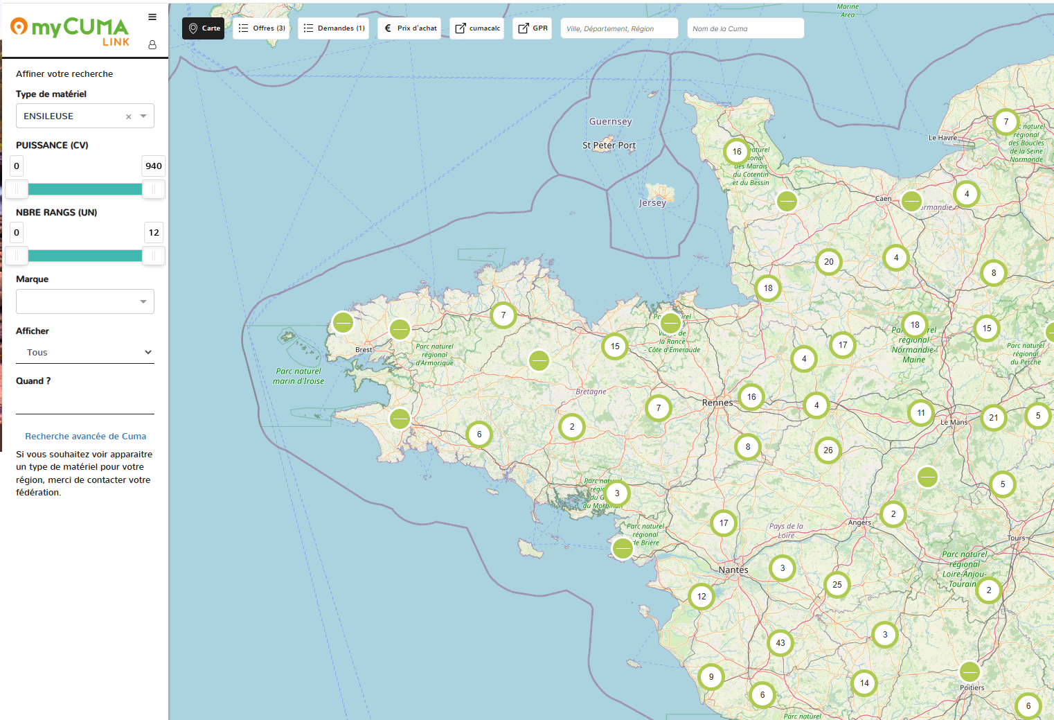 Photo1 : Carte des cuma de l’Ouest possédant une ensileuse 