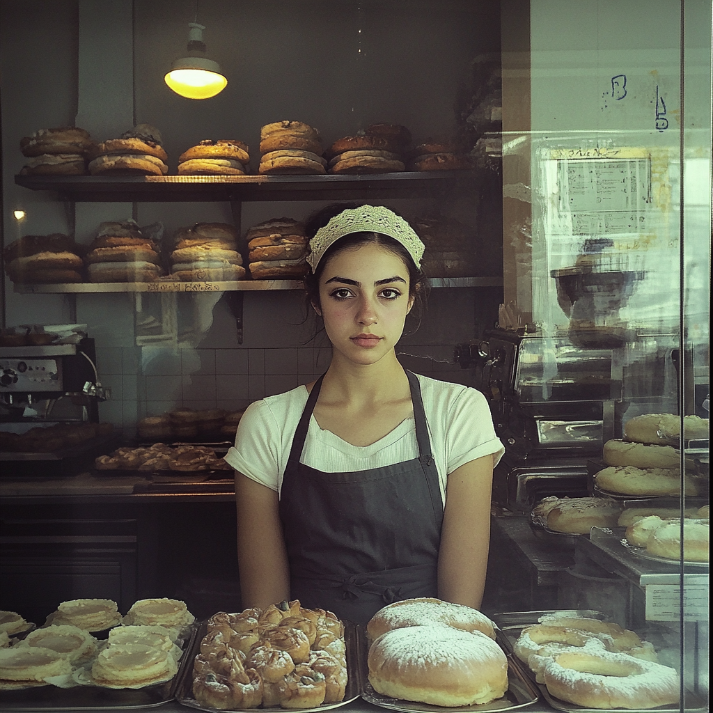 A young woman in a bakery | Source: Midjourney