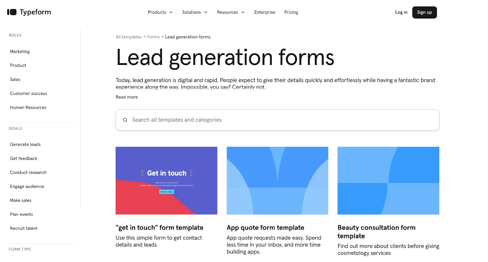 Typeform lead generation form templates