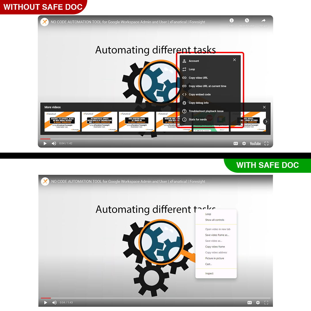 xFanatical Safe Doc remove YouTube context menu