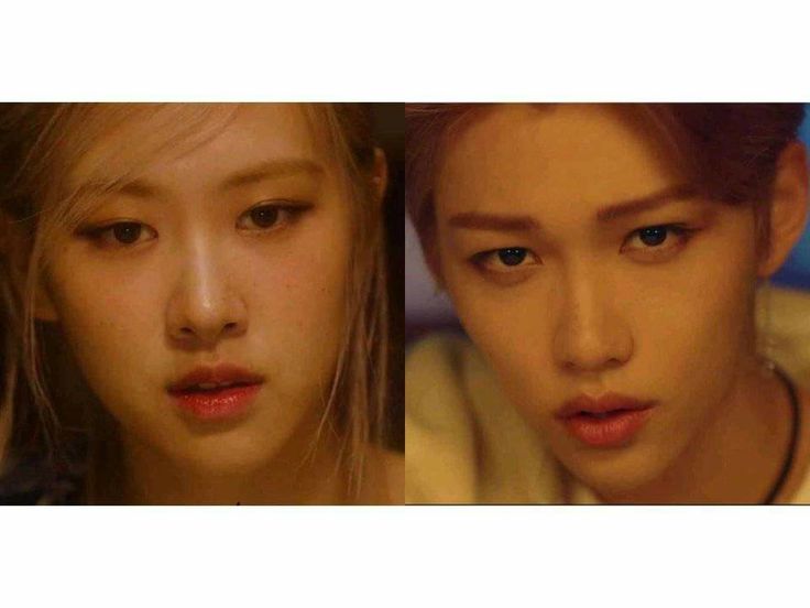 This contains an image of Stray Kids Felix And BLACKPINK Rosé looking at the camera