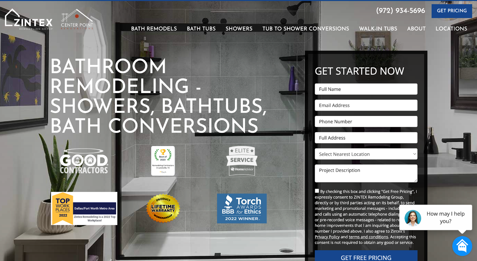 An example of a bathroom remodeling lead form by Zintex