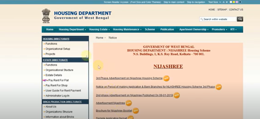 official website of housing for all scheme of West Bengal