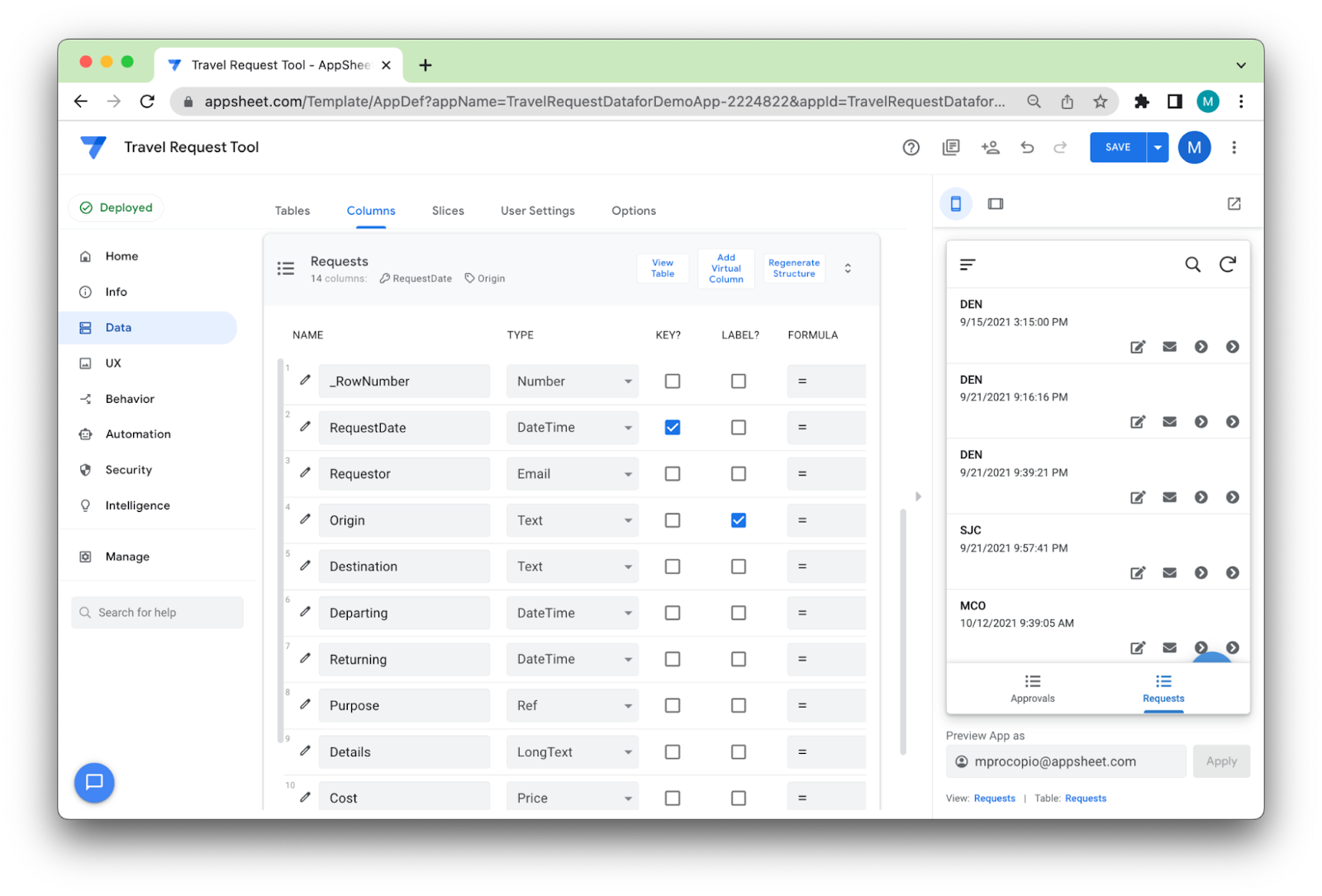 Appsheet Interface