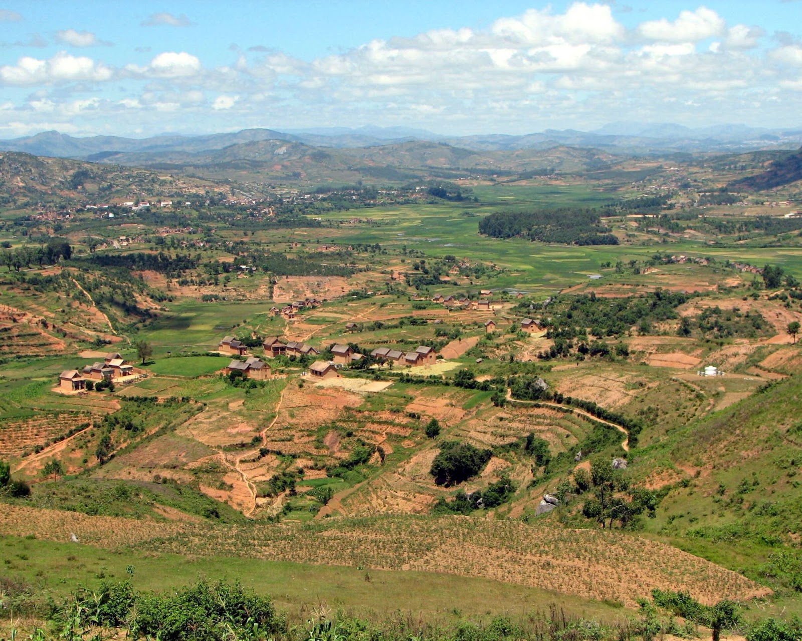 Aerial view of Madagascar featuring diverse landscapes and coastline.