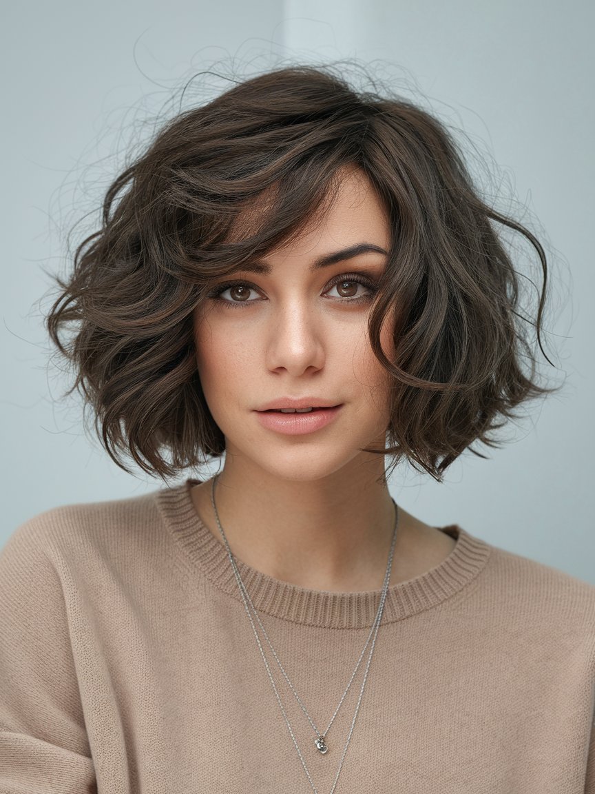 32. Curly Bob with Side Bangs