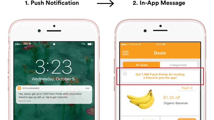 esempio di notifica push e messaggio in-app
