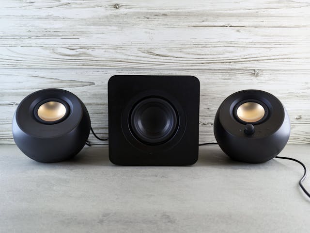 set of speaker on a table