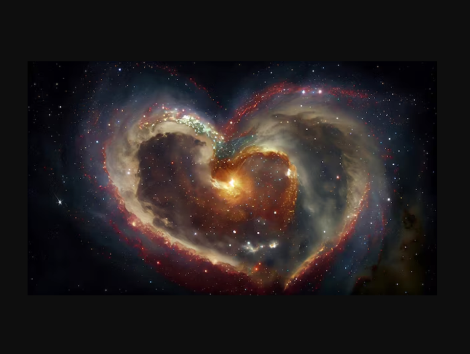 A heart shaped galaxy in space

Description automatically generated