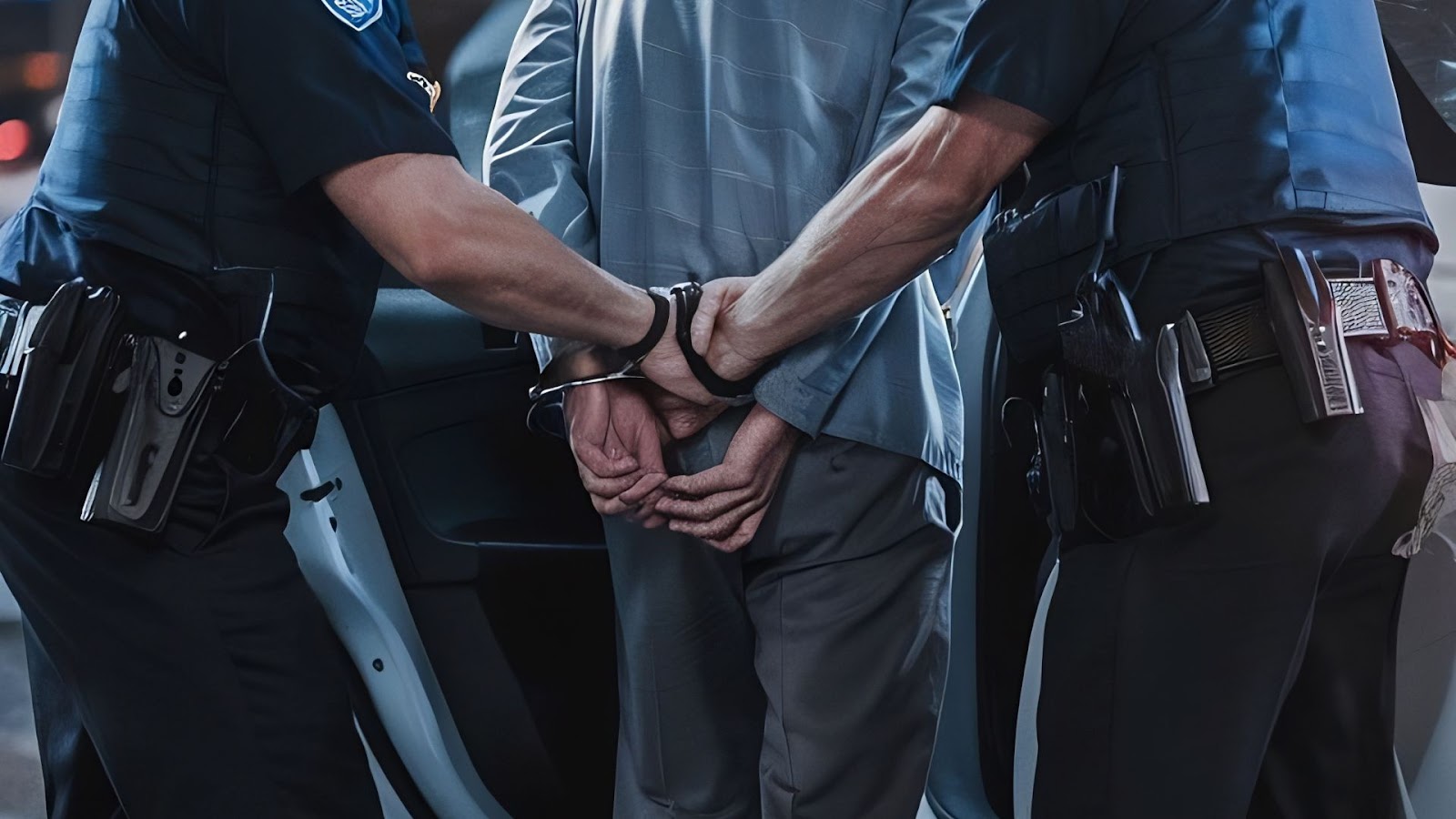 two police officers handcuffing a man