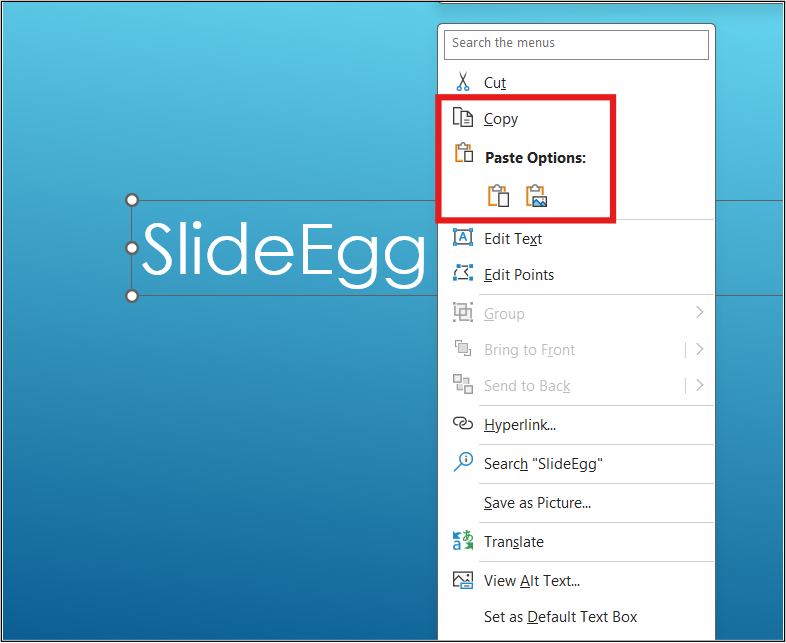 Copy & Paste Option are highlighted in the context menu.