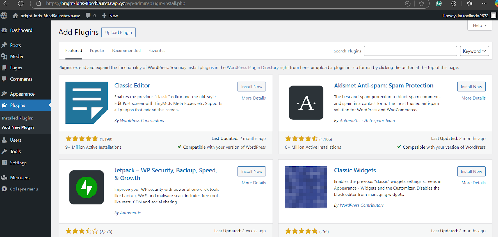 Go to Plugin>Add New. 