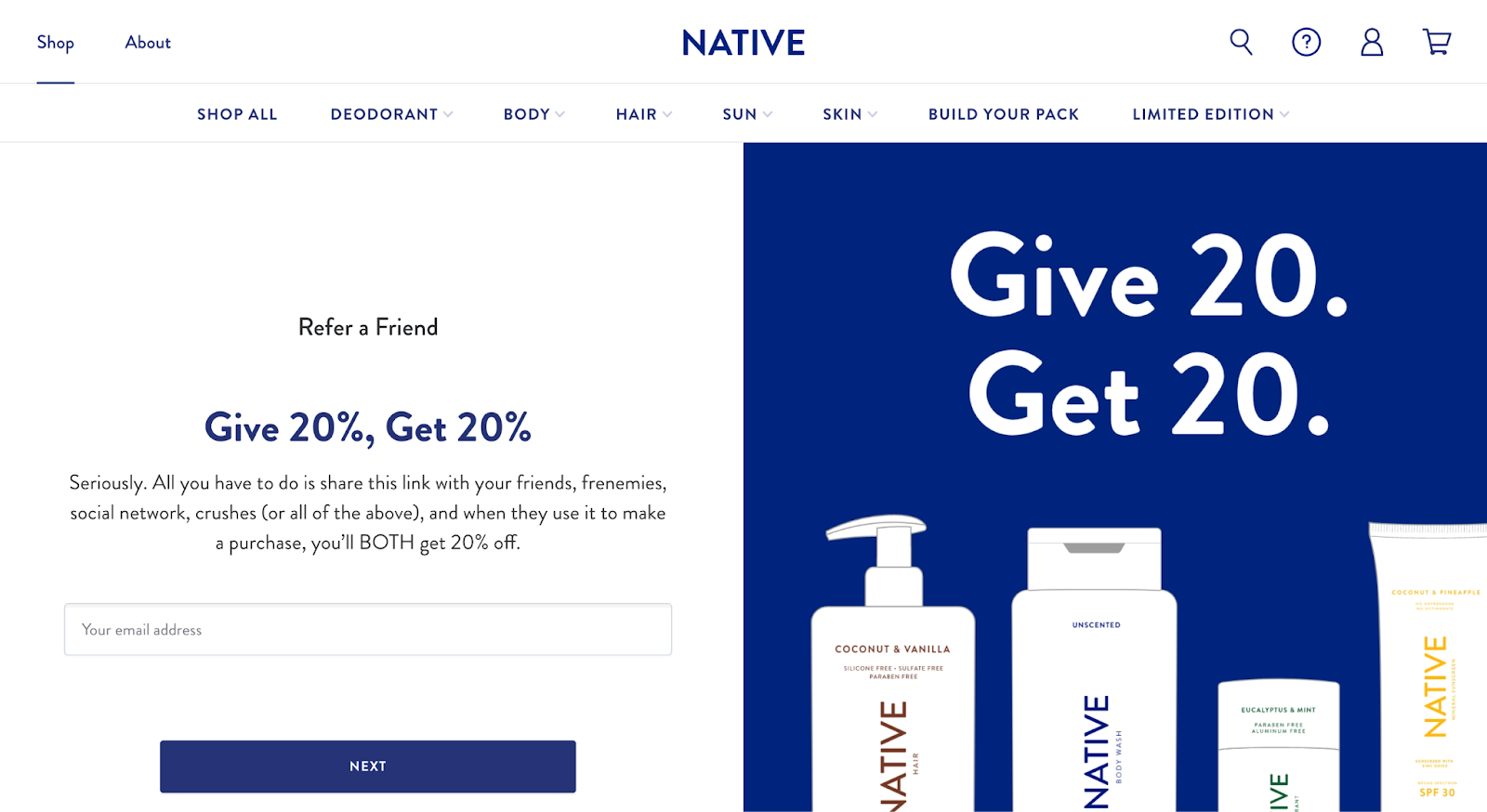 Native’s referral page