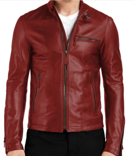 Blazara maroon biker leather jacket