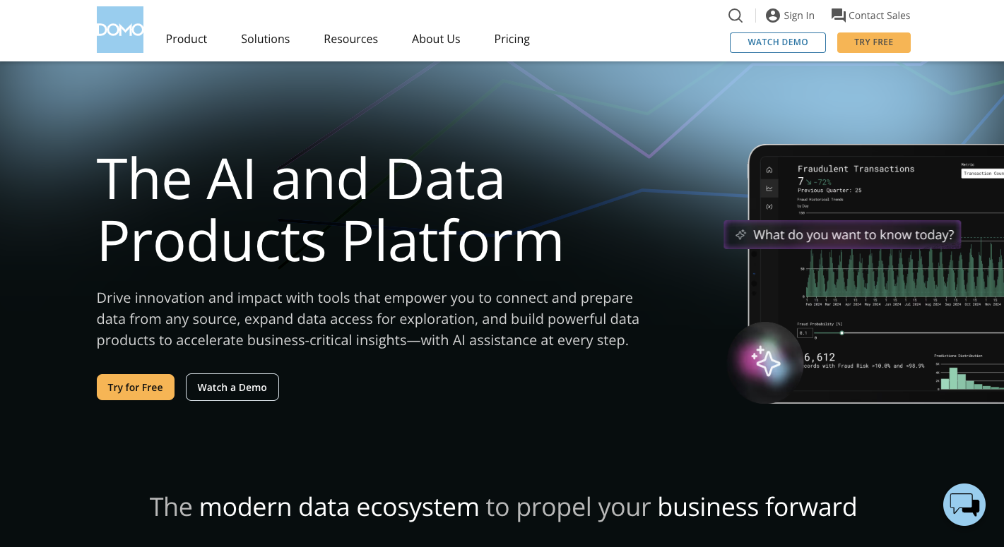 Domo Homepage: Business Intelligence Platform