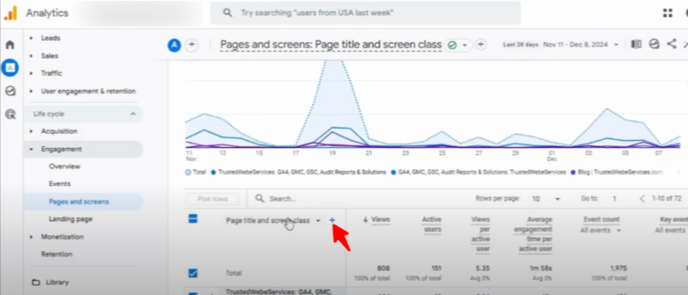 Broken links under pages and screens in GA4