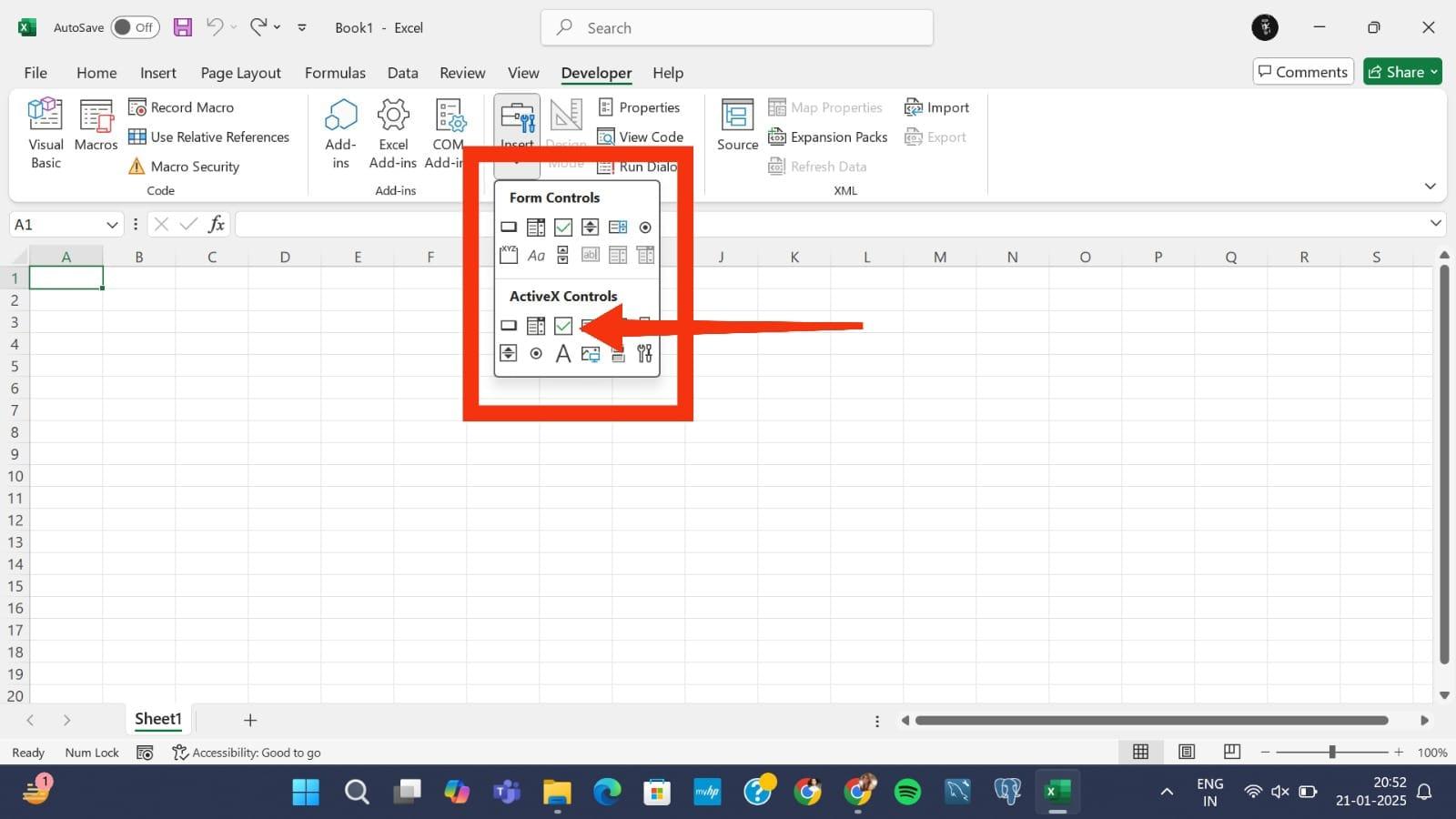 How to Insert Checkbox in Excel: click the checkbox icon