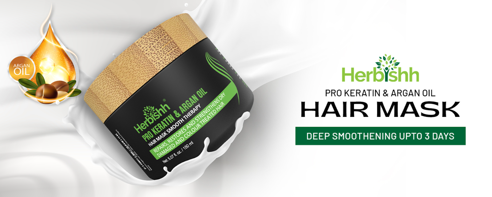 Herbishh Pro-Keratin and Argan Oil Hair Mask for deep conditioning