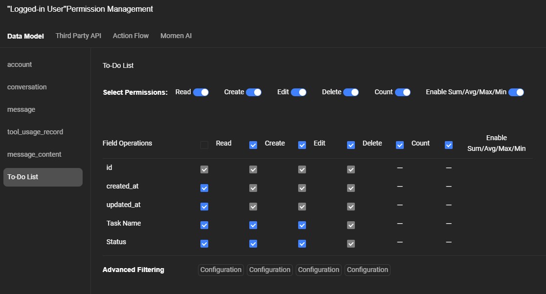 Momen provides an intricate permission control system.