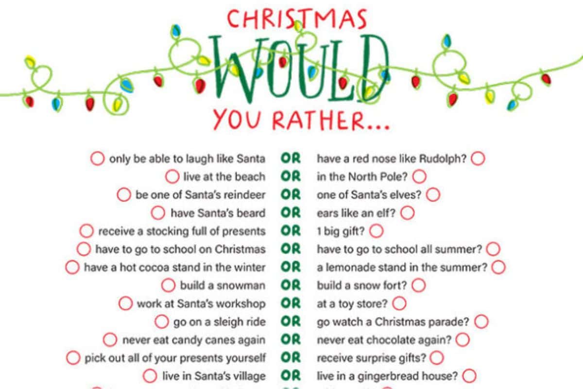 Christmas would you rather printable.