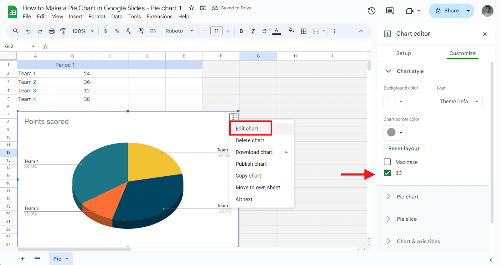 How to make a 3D pie chart in Google Slides