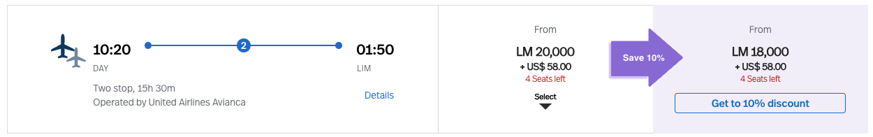 DAY to LIM booked via LifeMiles