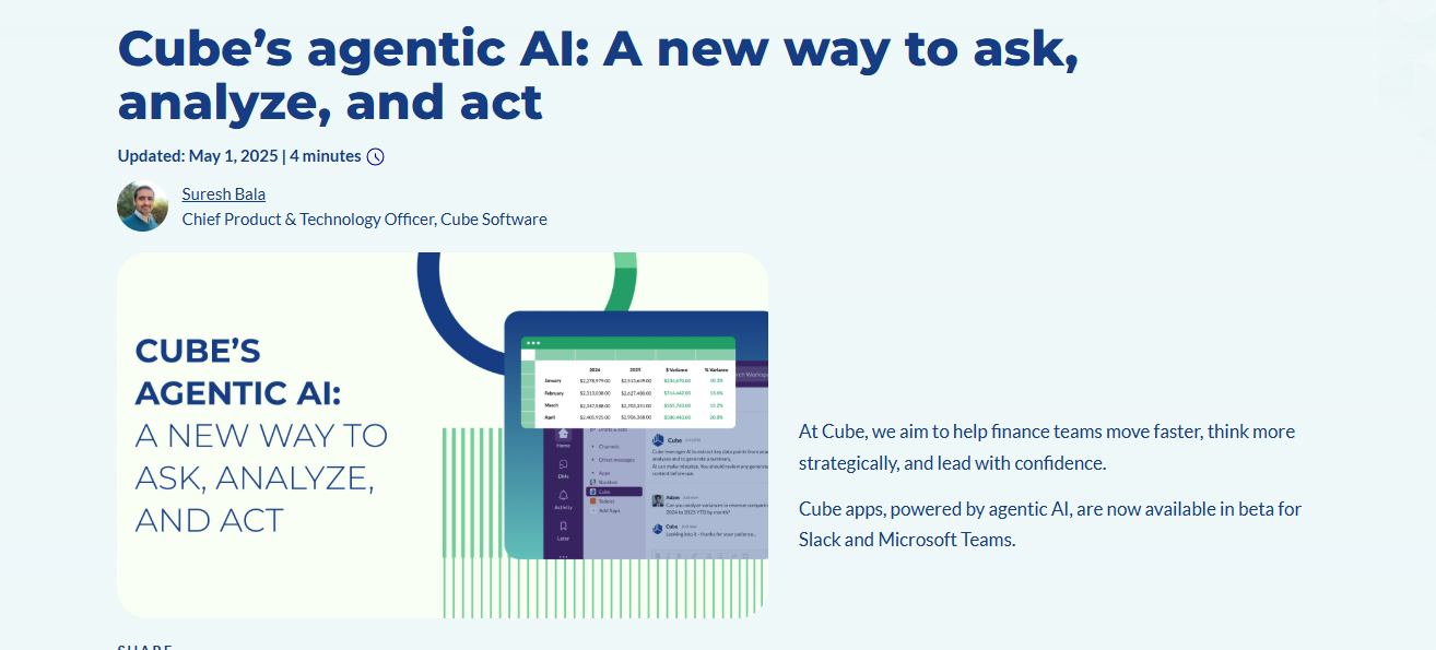 Landing page showing Cube’s Agentic AI capabilities in Slack and Microsoft Teams