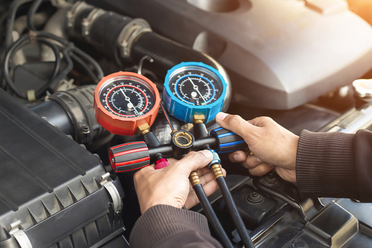 Car AC service requires complete system checkup with refrigerant leakage test