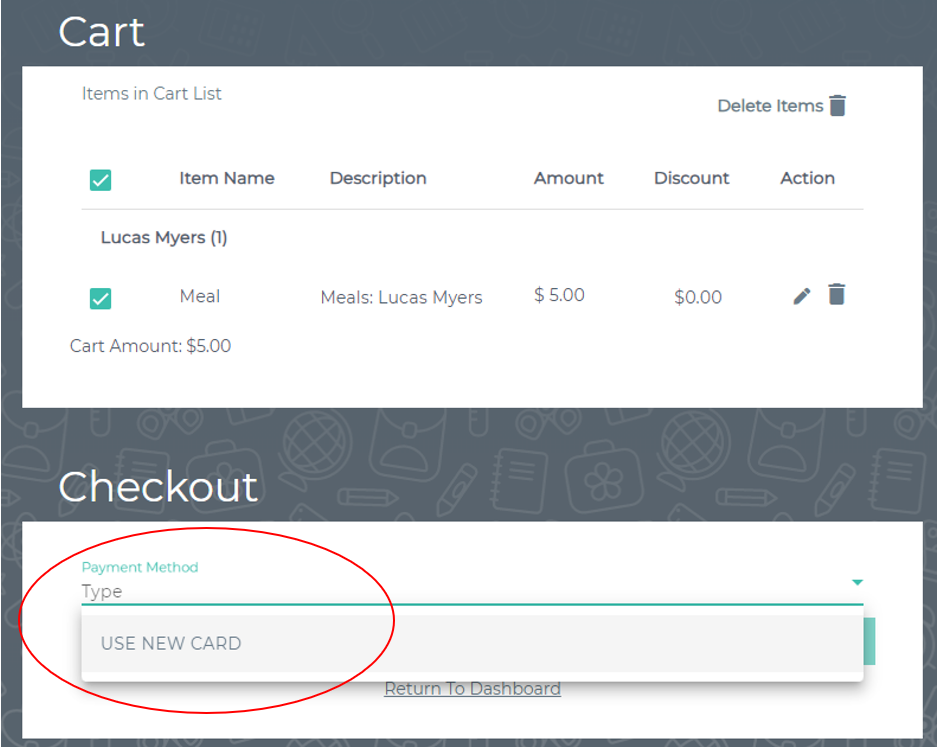 screen shot with checkout section circled in red