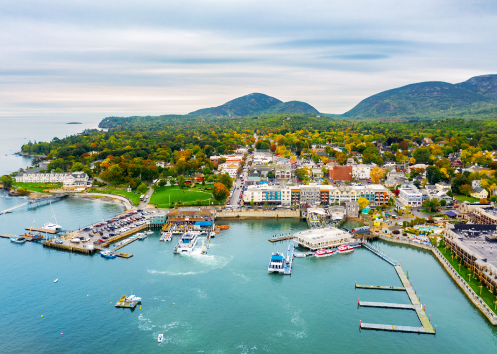 An aerial view of Bar Harbor.