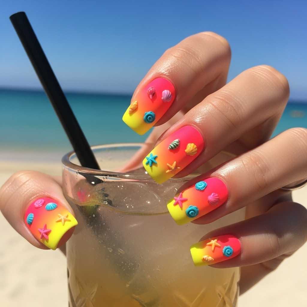 Summer theme nail art design at home