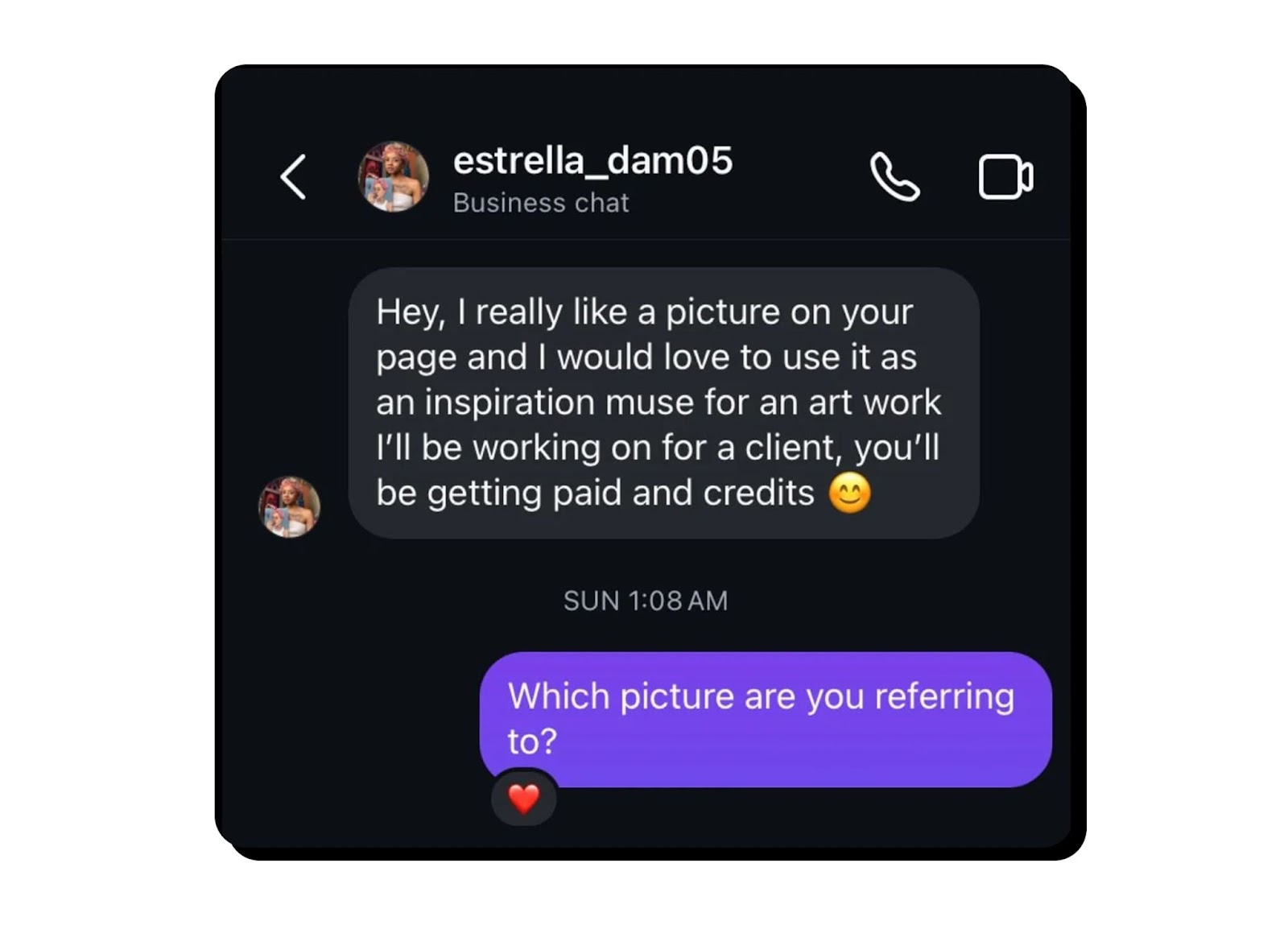 Muse scam on Instagram screenshot example
