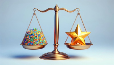 A scale comparing quantity vs quality.
