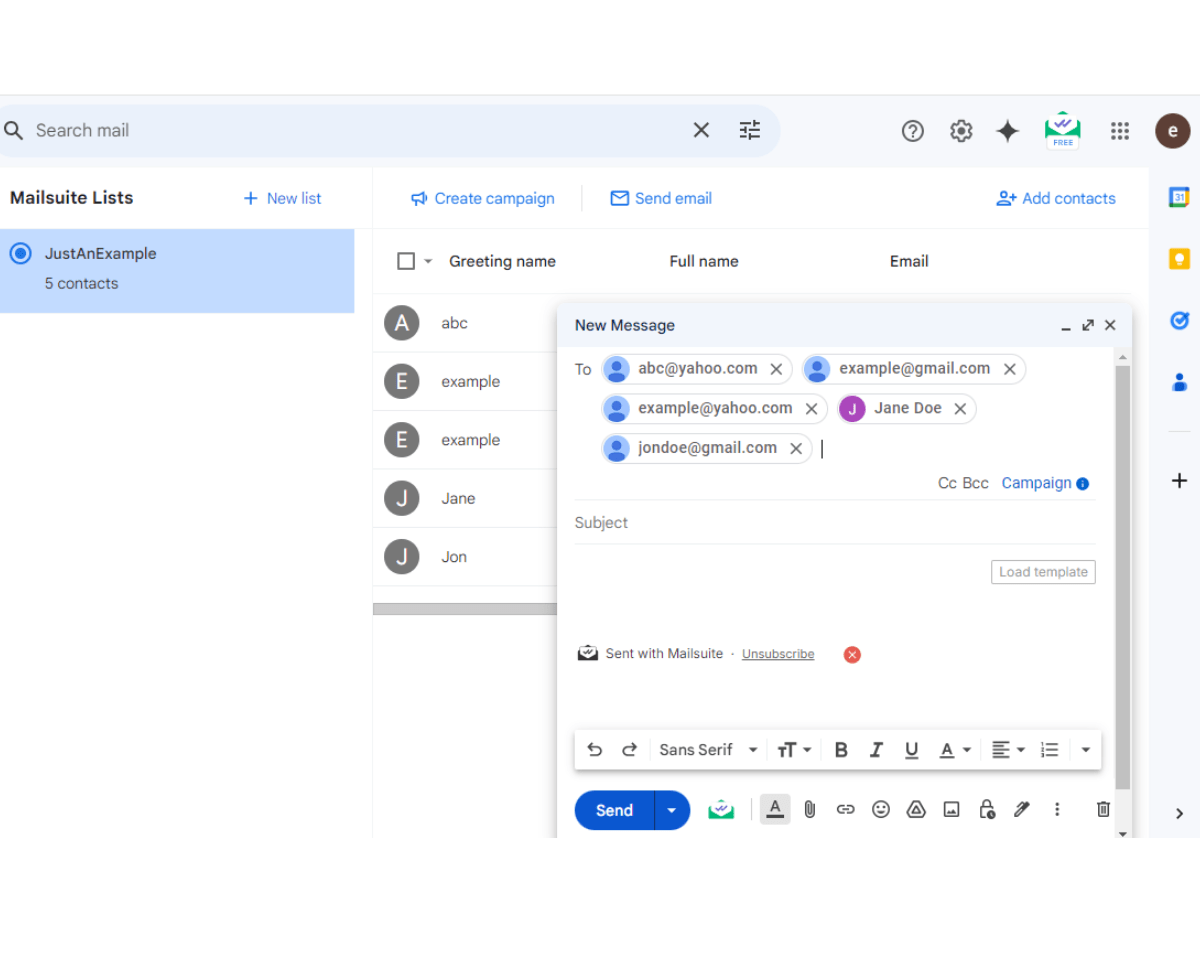 How to use email groups in Gmail with Mailsuite: Mailsuite populates the To field with your contacts' email addresses. Next, set up your email.