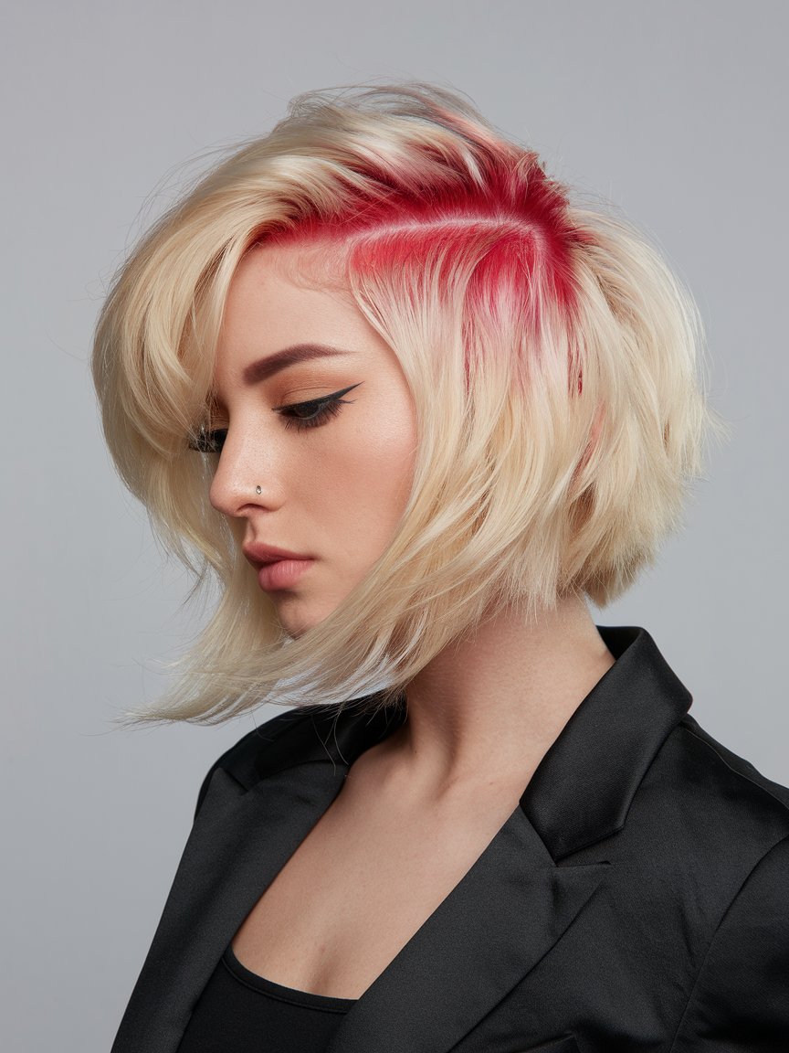 34. Bleached Bob with Red Root Shadow